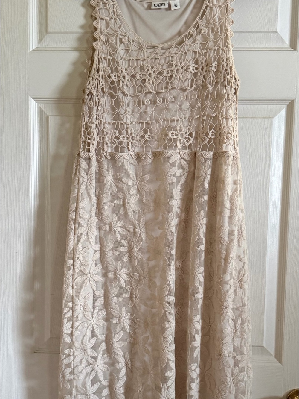 Cato Beige Lace & Crochet Sleeveless Dress